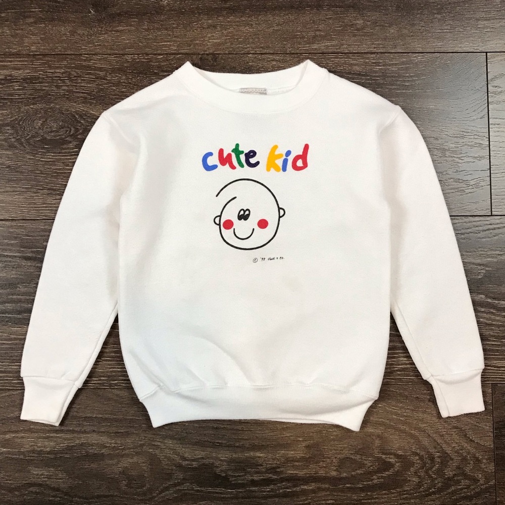 Oneita Kids “Cute Kid” Kids Unisex Vintage 90’s White Pullover Sweater Size 5-6